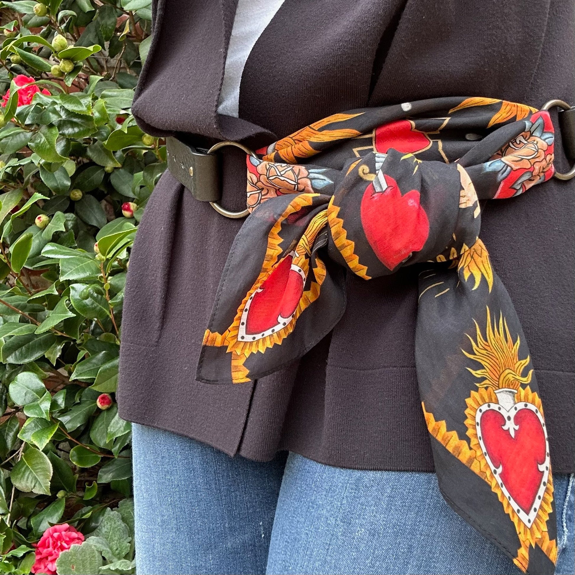 Sacred Heart Scarf, Charcoal, 26", Cotton Silk Blend - 7