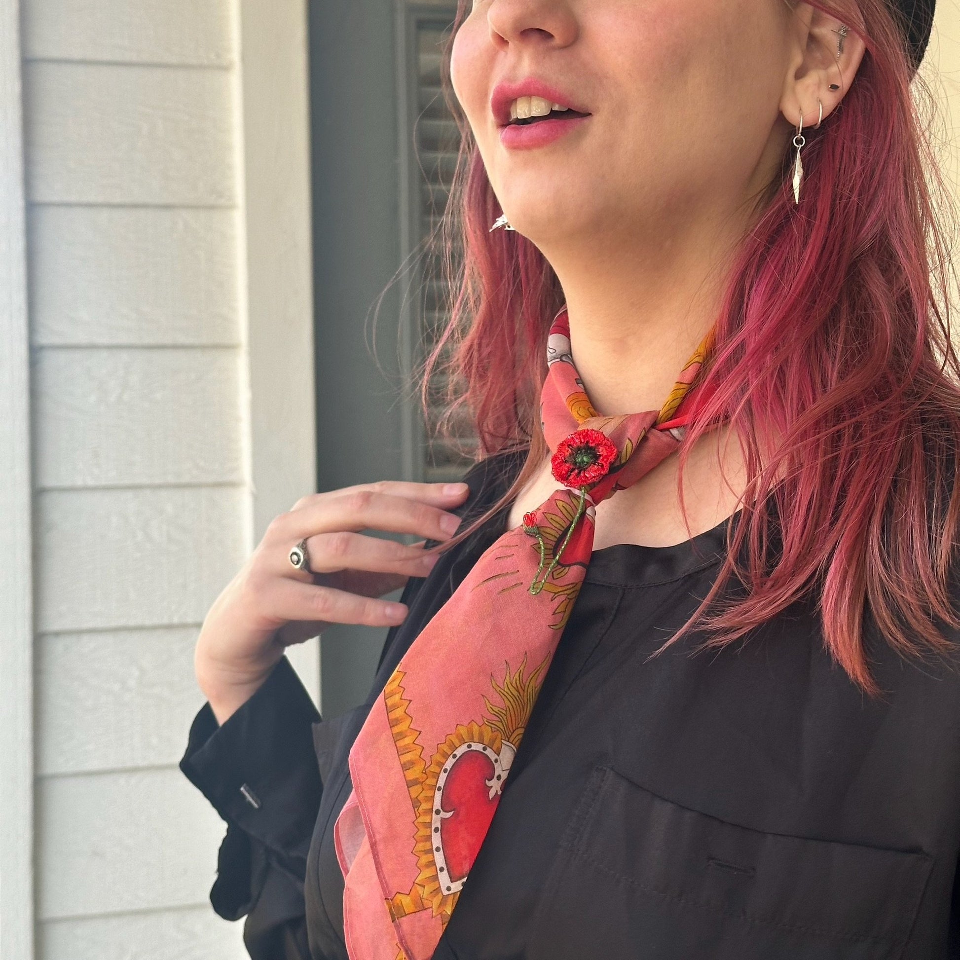 Sacred Heart Scarf, Warm Blush, 26", Cotton Silk Blend - 6