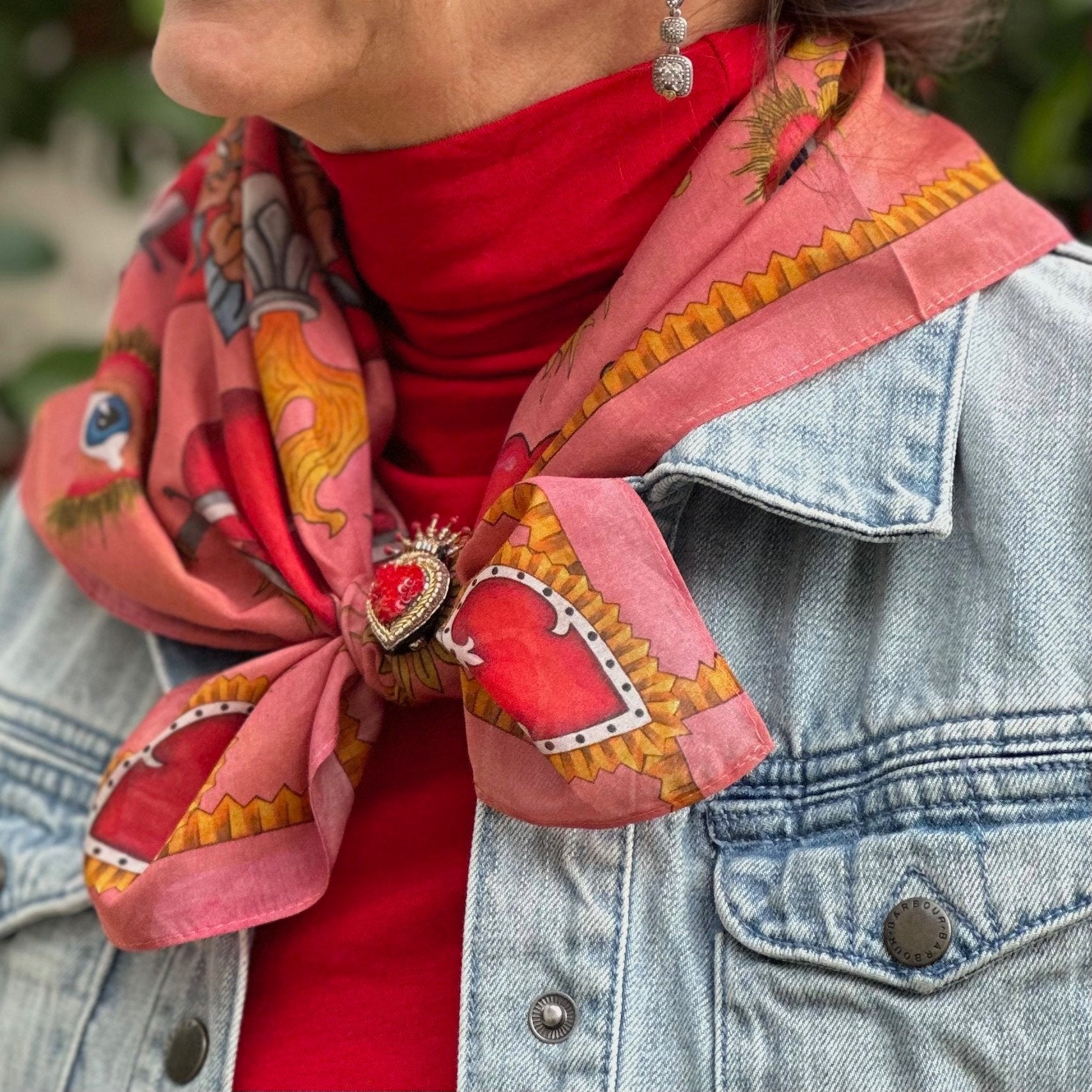 Sacred Heart Scarf, Warm Blush, 26", Cotton Silk Blend - 3