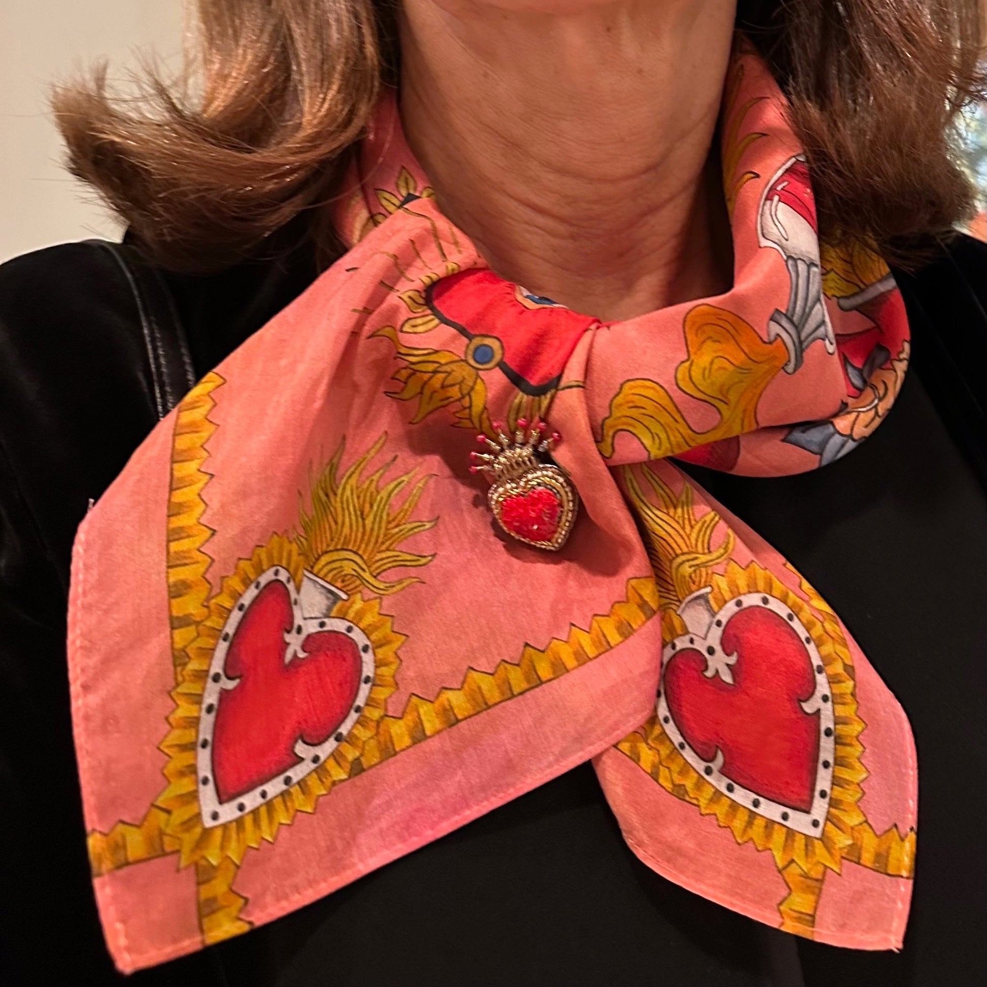 Sacred Heart Scarf, Warm Blush, 26", Cotton Silk Blend - 2
