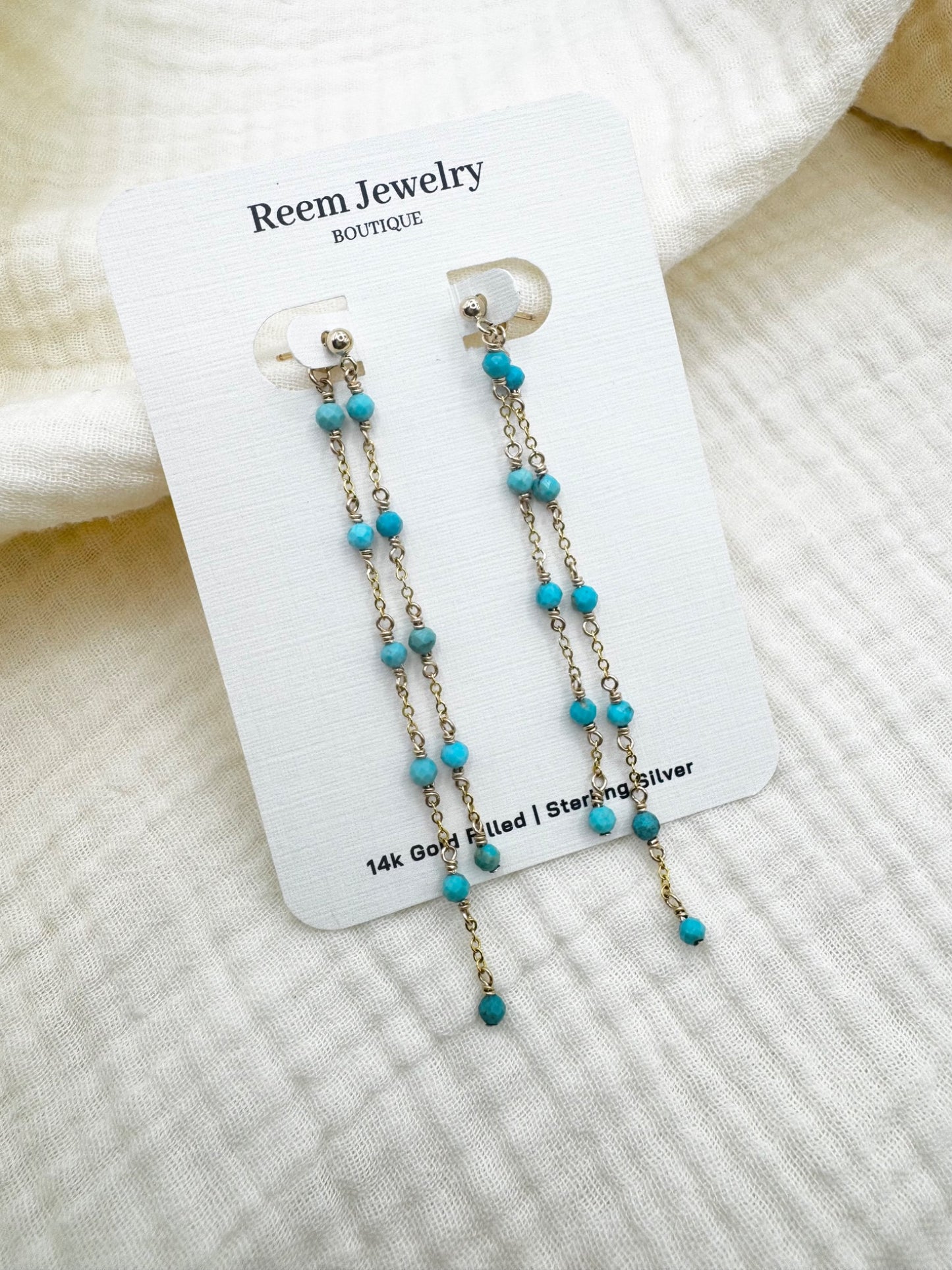 Gemstone Chain Earrings in 14k gold filled  - 2