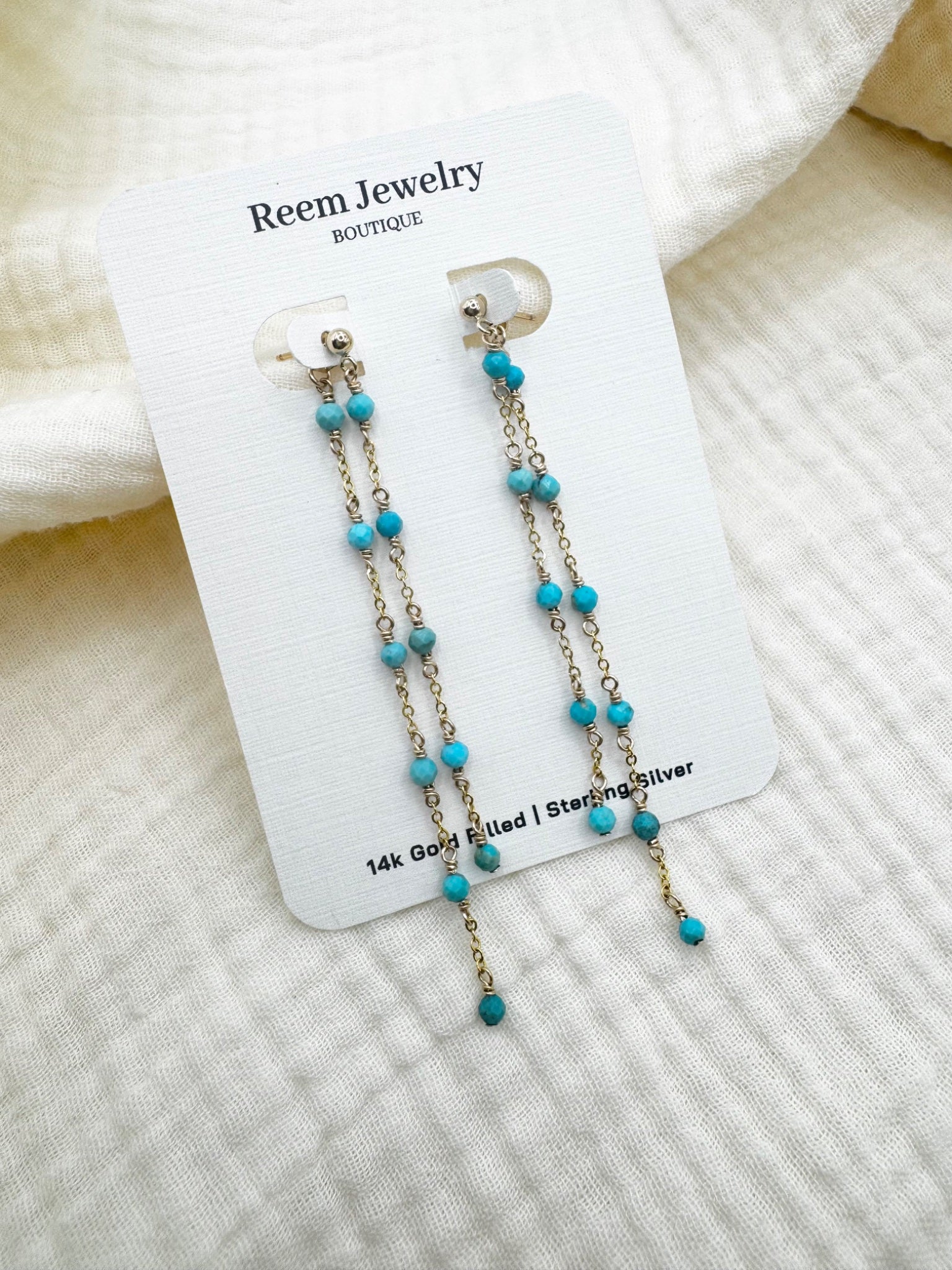 Gemstone Chain Earrings in 14k gold filled  - 2