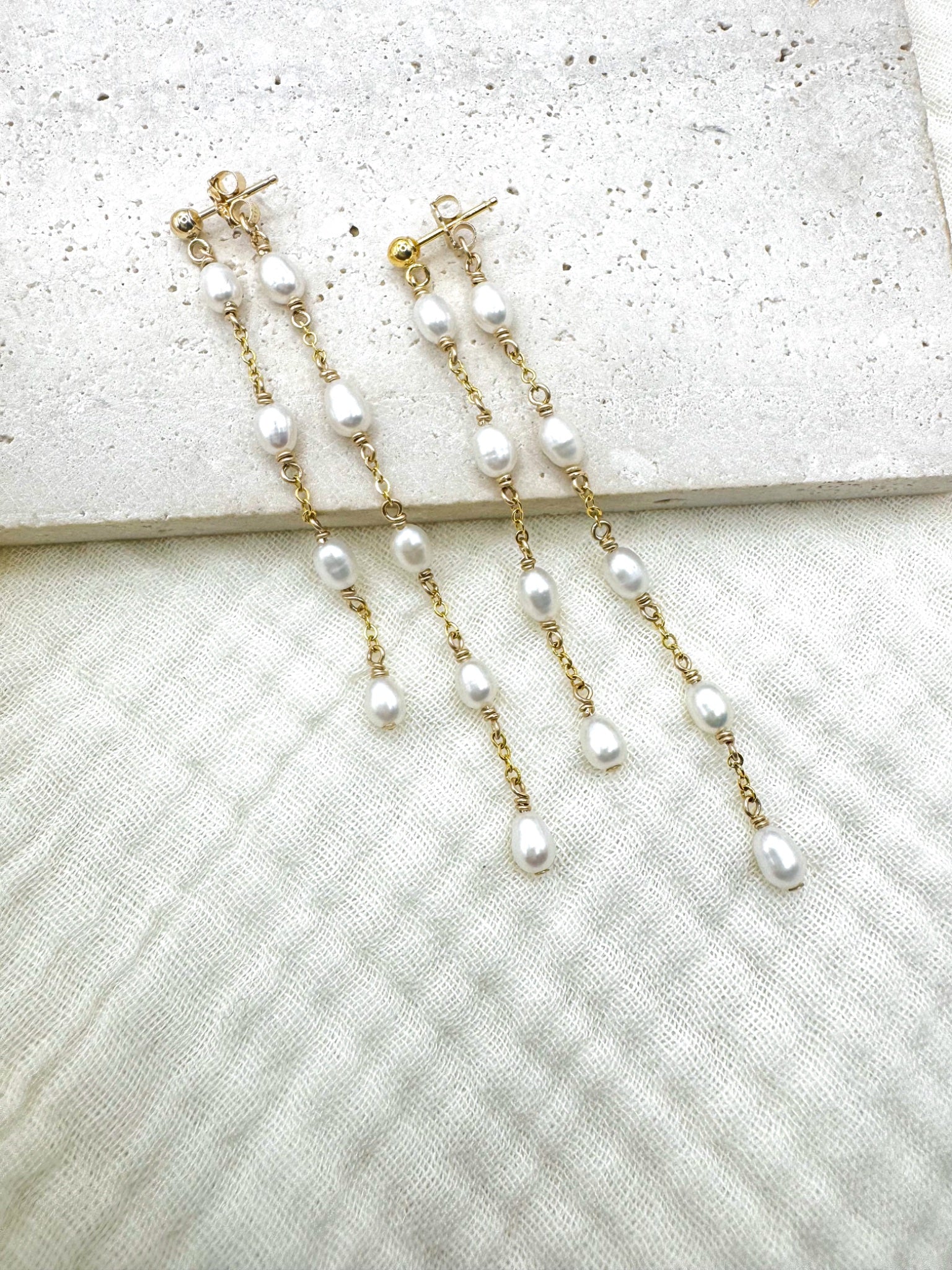 Gemstone Chain Earrings in 14k gold filled  - 3