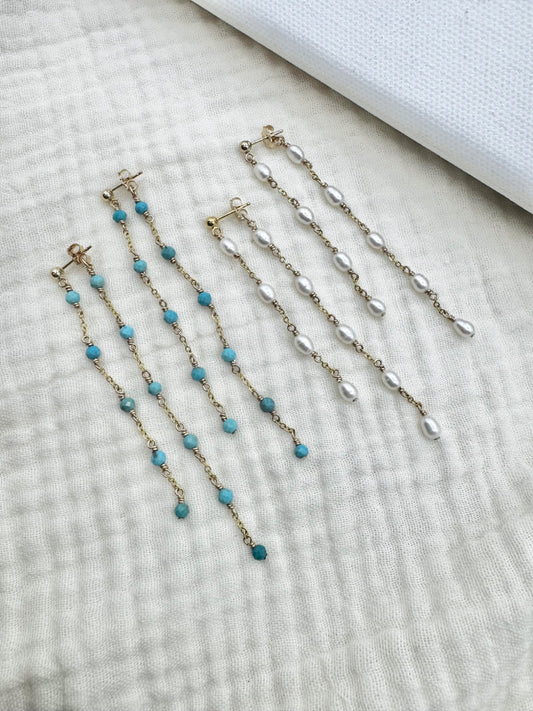 Gemstone Chain Earrings in 14k gold filled  - 1