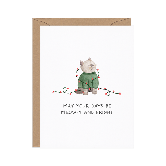 Merry And Bright — Funny Festive Cat Pun Christmas Card