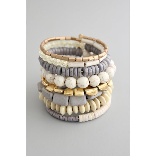 Bracelet- gray, white, and brass wrap