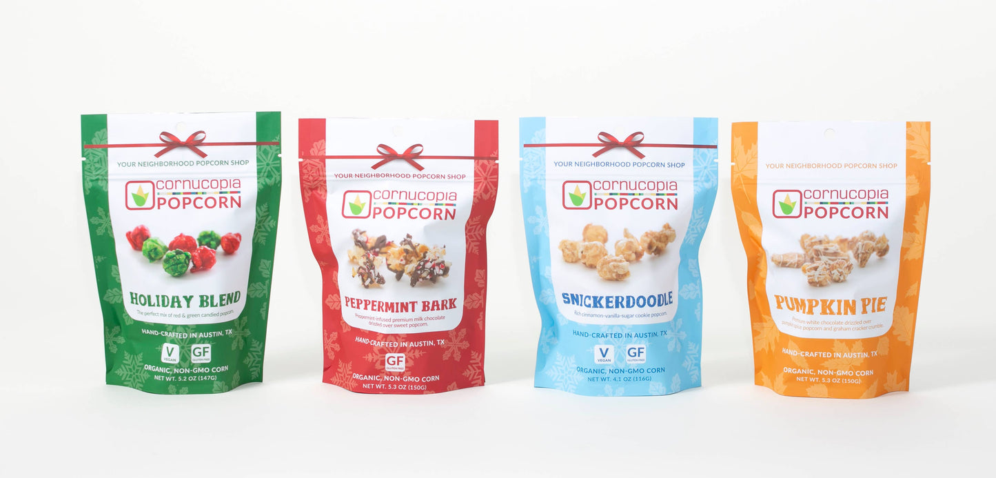 Popcorn- Seasonal: Snickerdoodle, Pumpkin, Peppermint Bark, Holiday Blend