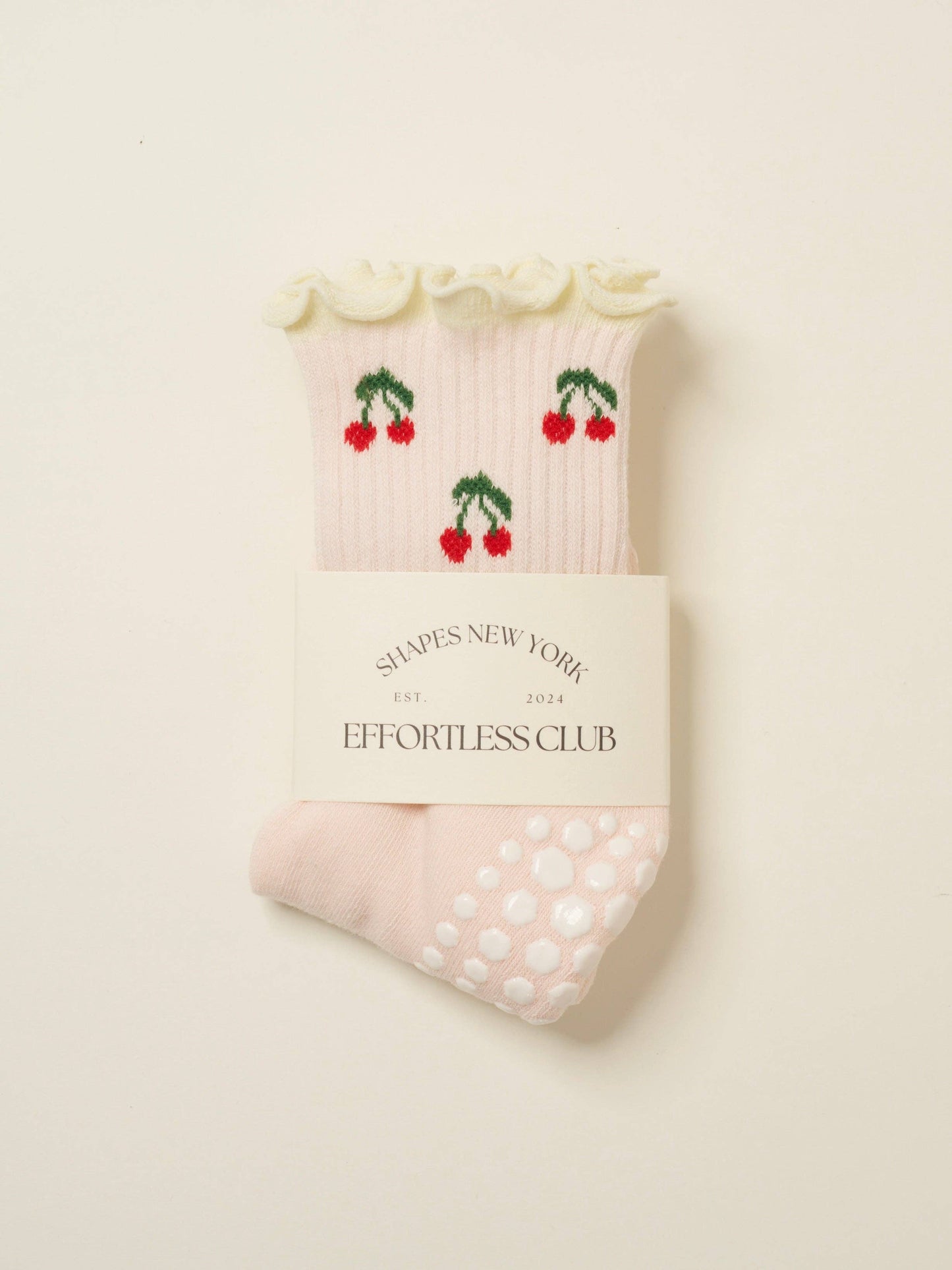 🍒 Cherry Ruffle Grip Sock [Baby Pink]