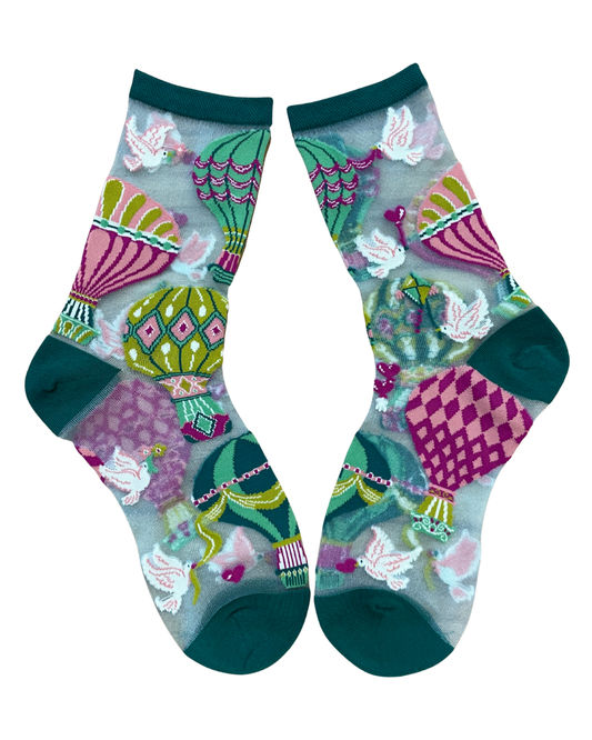 Hot Air Balloon Shimmer Sheer Crew Sock