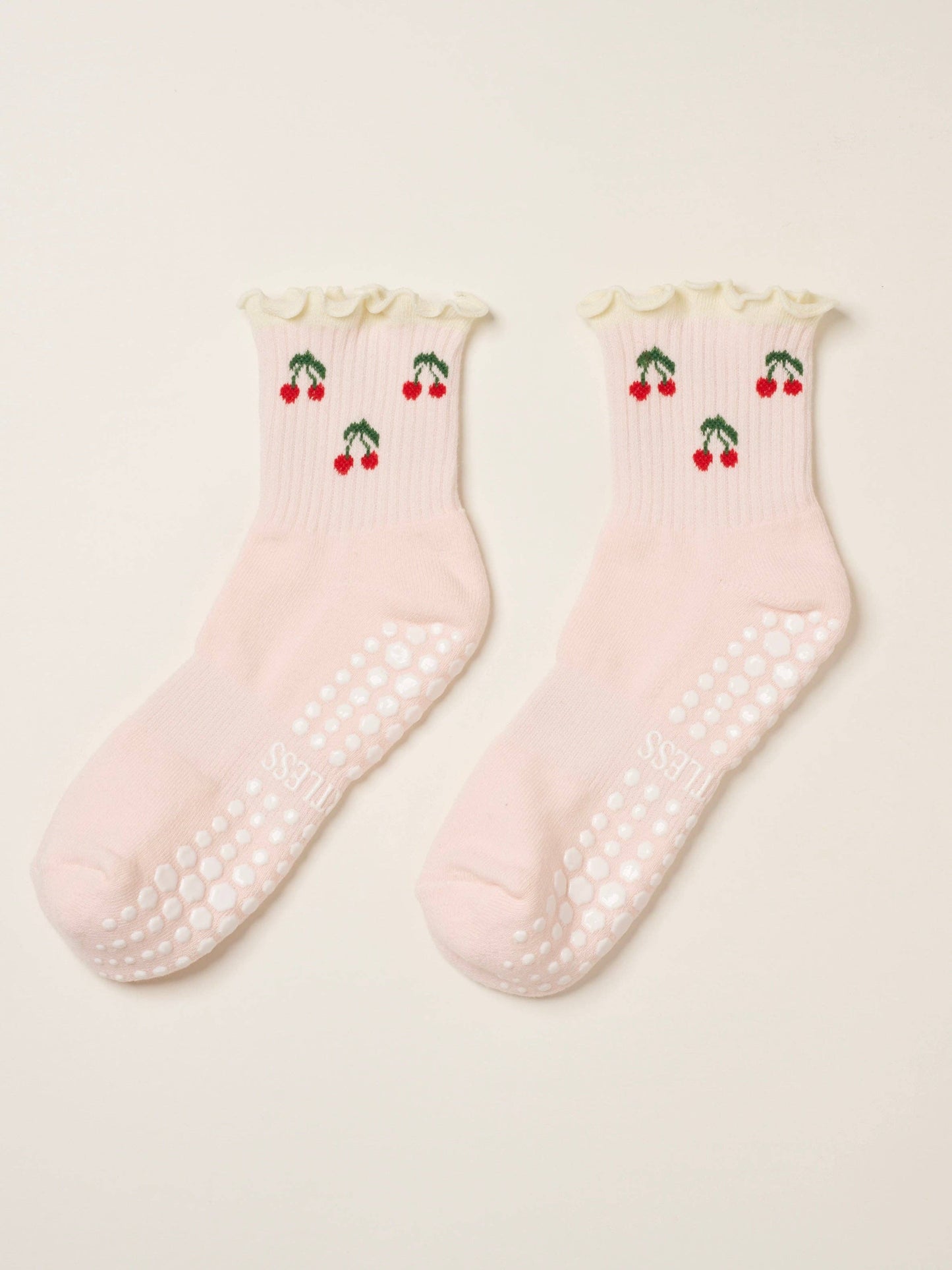 🍒 Cherry Ruffle Grip Sock [Baby Pink]