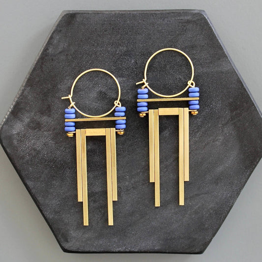 Earrings- Cobalt Artdeco hoop