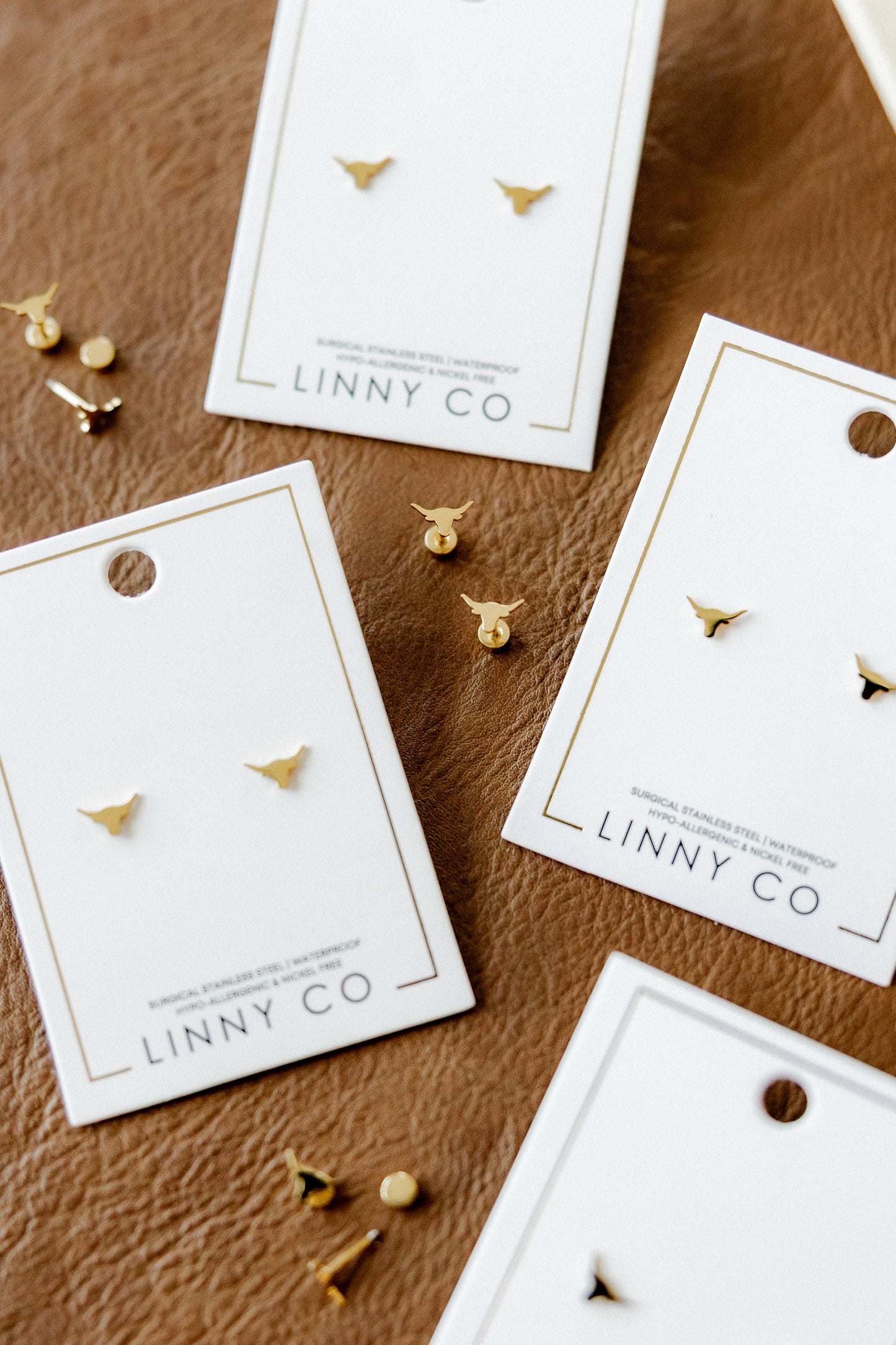 Screwback Stud Earrings - Texas Steer Gold
