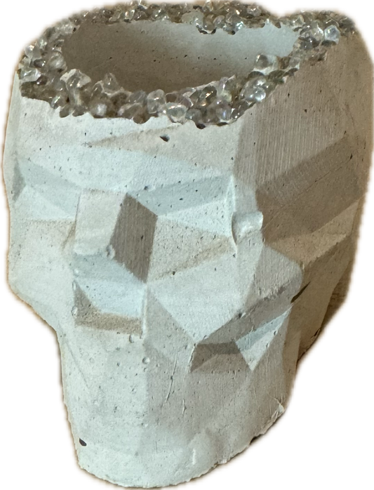 Concrete Geometric Skull with Glass Bead Accent