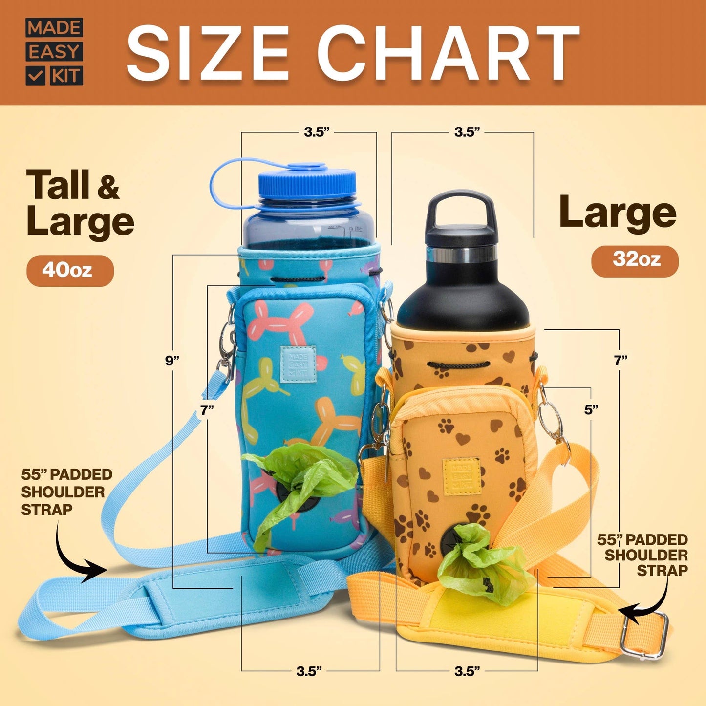 Made Easy Kit Water Bottle Carrier w/Pocket for Dog Poop Bag