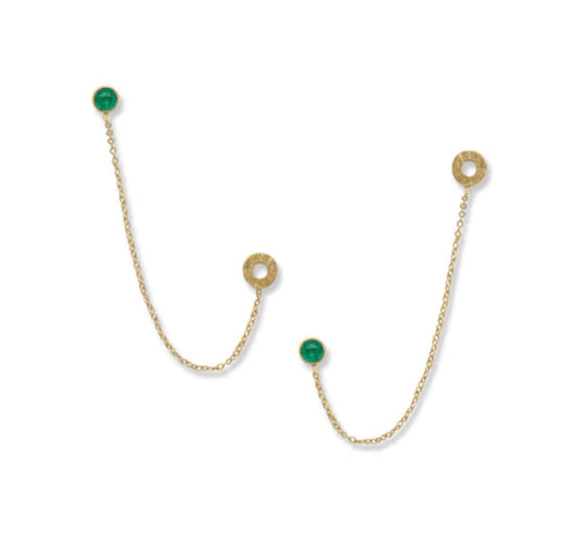 Earrings - Green Glass Double Post (single) - 14KG plated SALE!