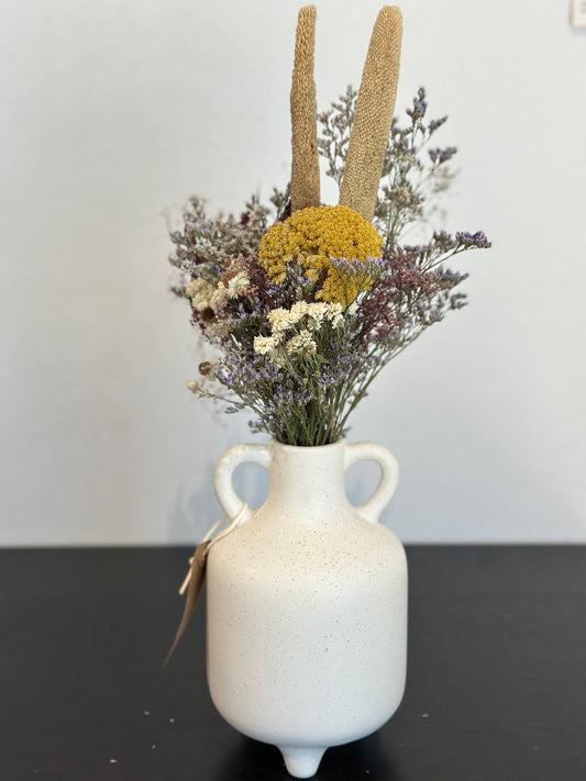 White vase and flowers