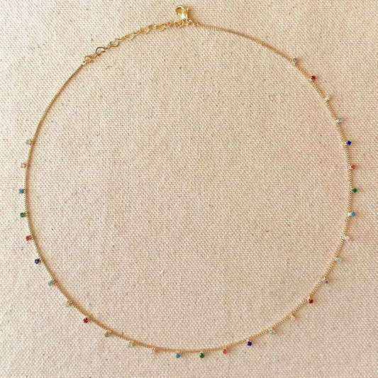 Necklace - 18KG Gold Filled Multi Rainbow Gemstone (NEW)