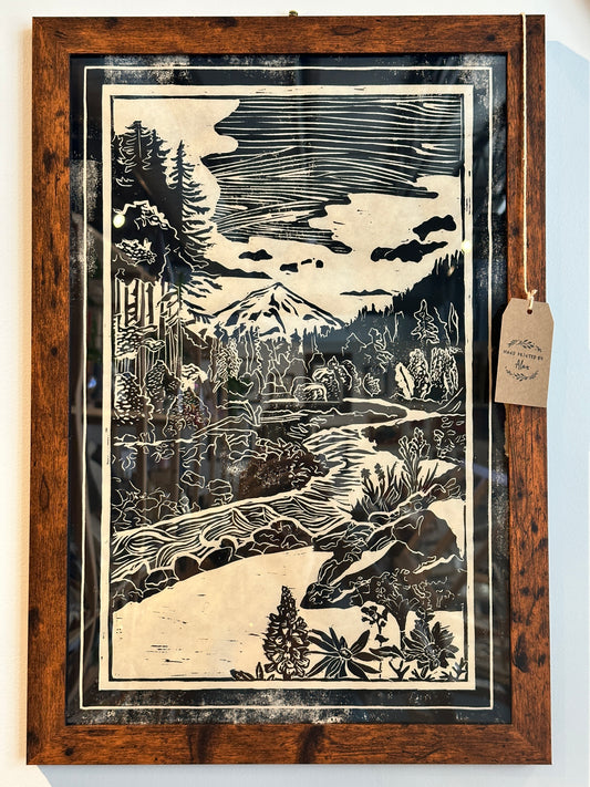 Framed Block Print- Mountain Lake Scene 16x20
