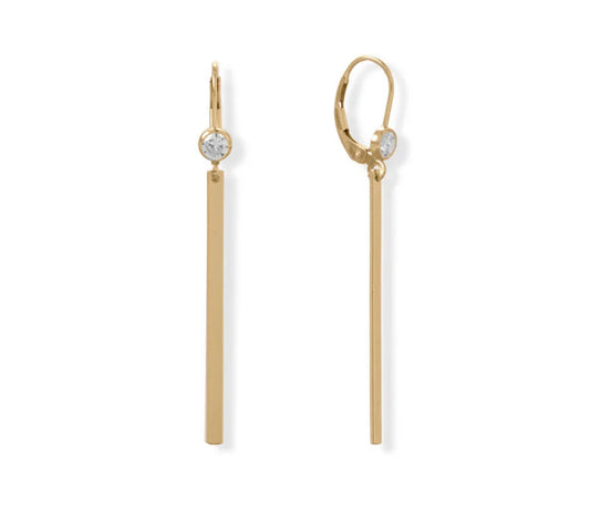Earrings - GF Gold Bar with CZ Stone
