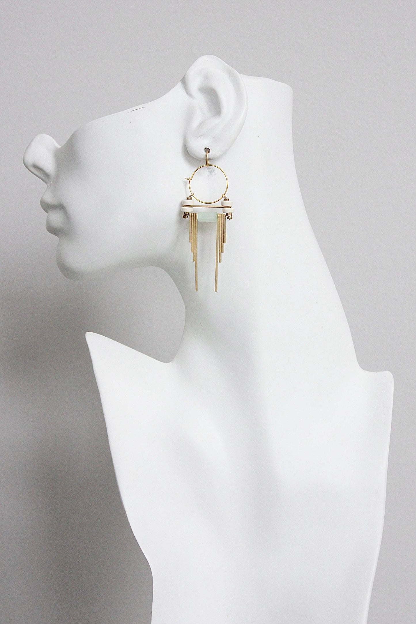 Earrings- white and mint green hoops