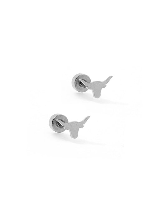 Screwback Stud Earrings - Texas Steer Silver