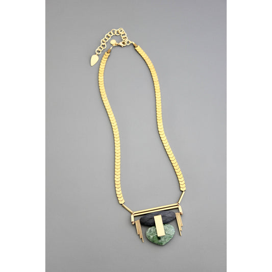 Necklace- Geometric Black, Gold, and Green Pendant