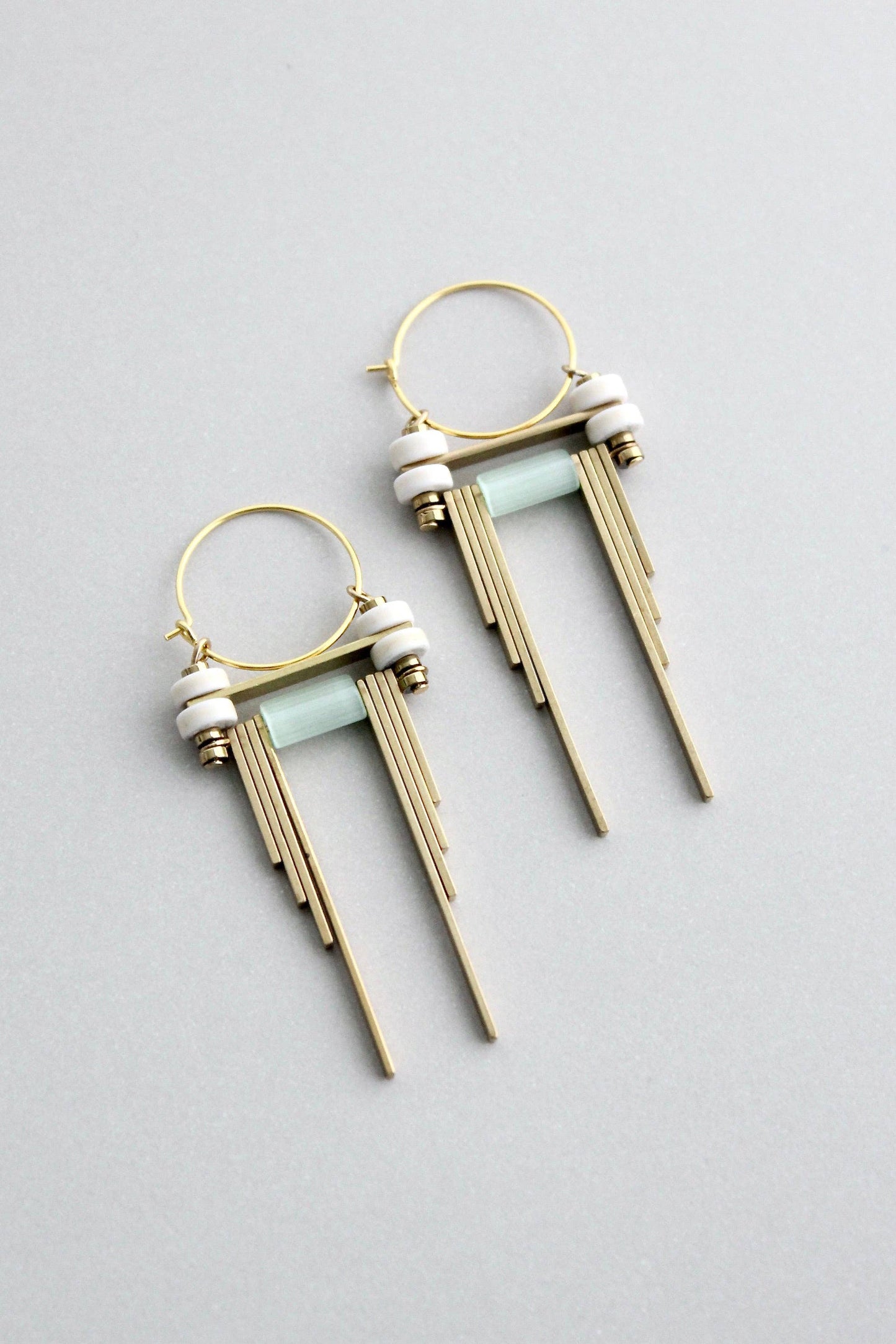 Earrings- white and mint green hoops