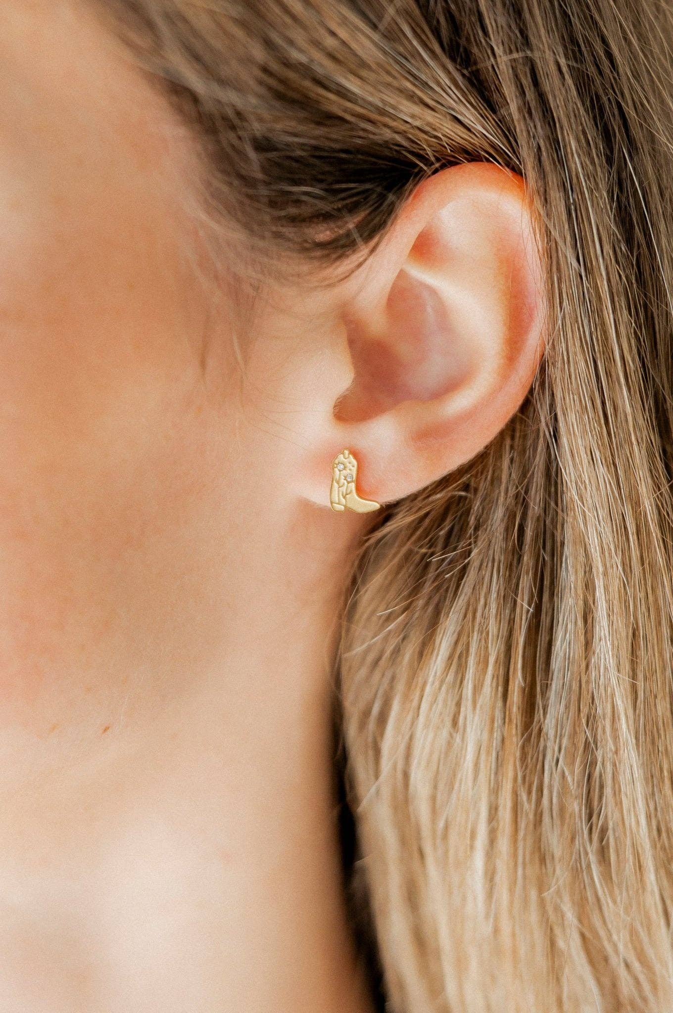 Screwback Stud Earrings - Daisy Cowgirl Boot Gold