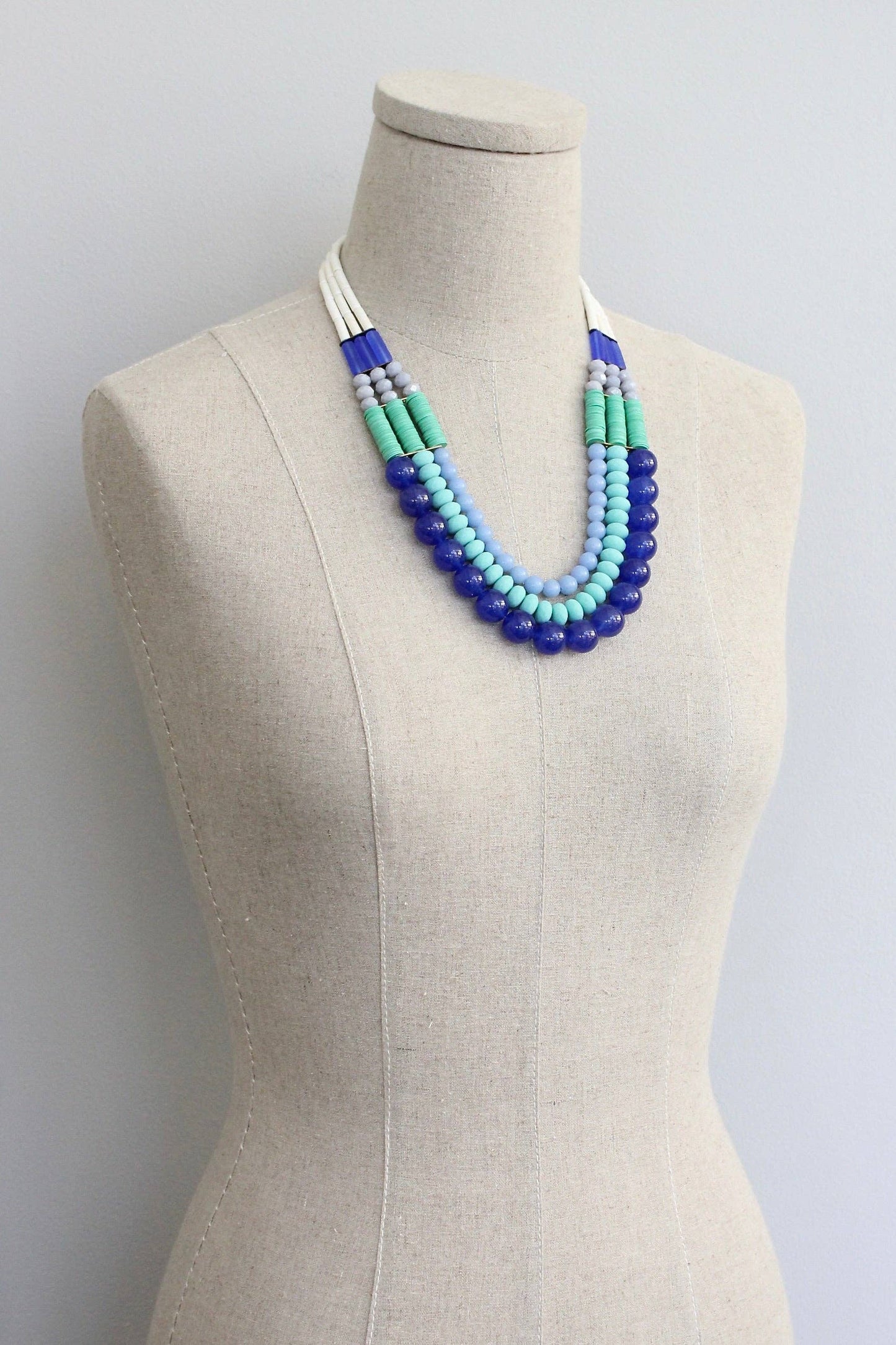 Necklace-  cobalt and turquoise triple strand necklace