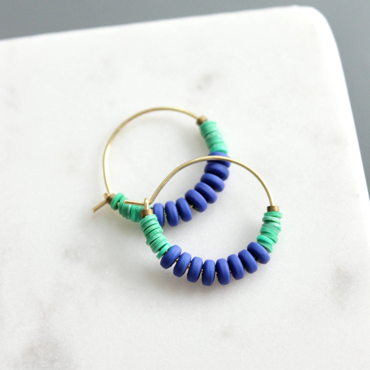 Earrings- cobalt and green hoops