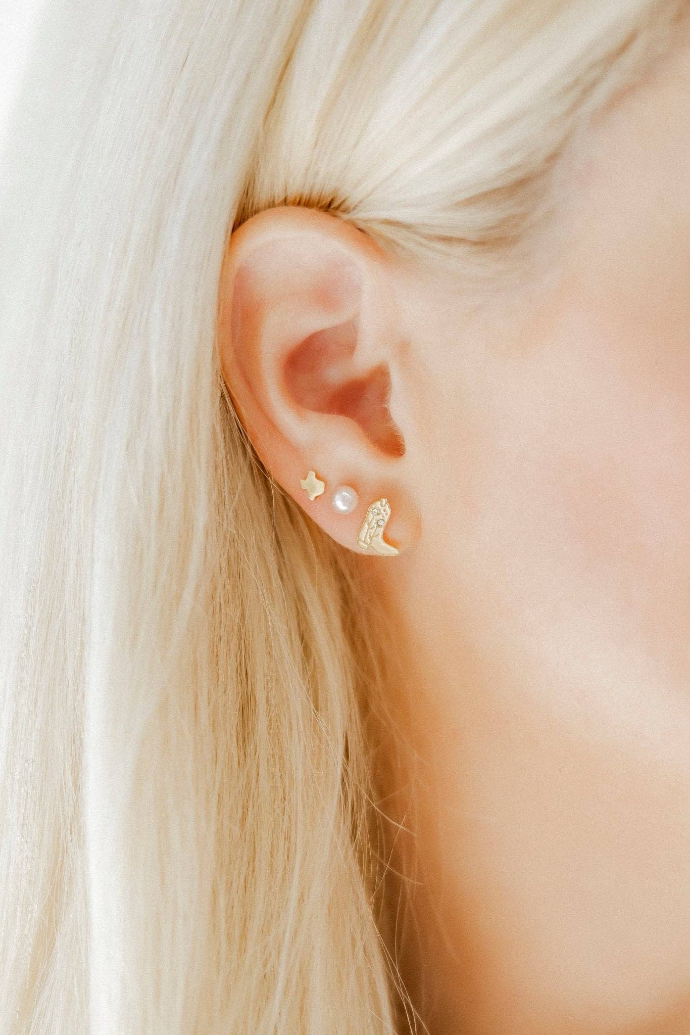 Screwback Stud Earrings - Daisy Cowgirl Boot Gold