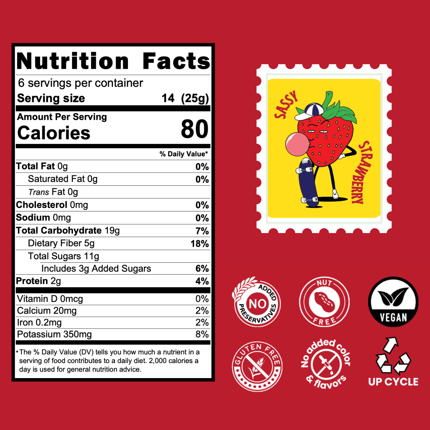 Sassy Strawberry  - Natural Fruit Snacks - Dried Fruit Bites