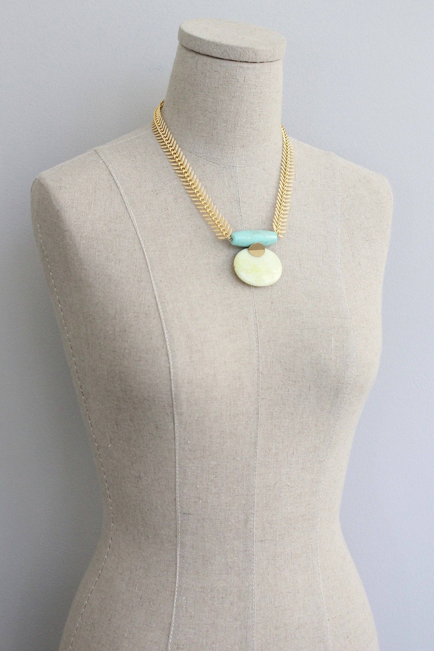 Necklace- turquoise and lemon herringbone