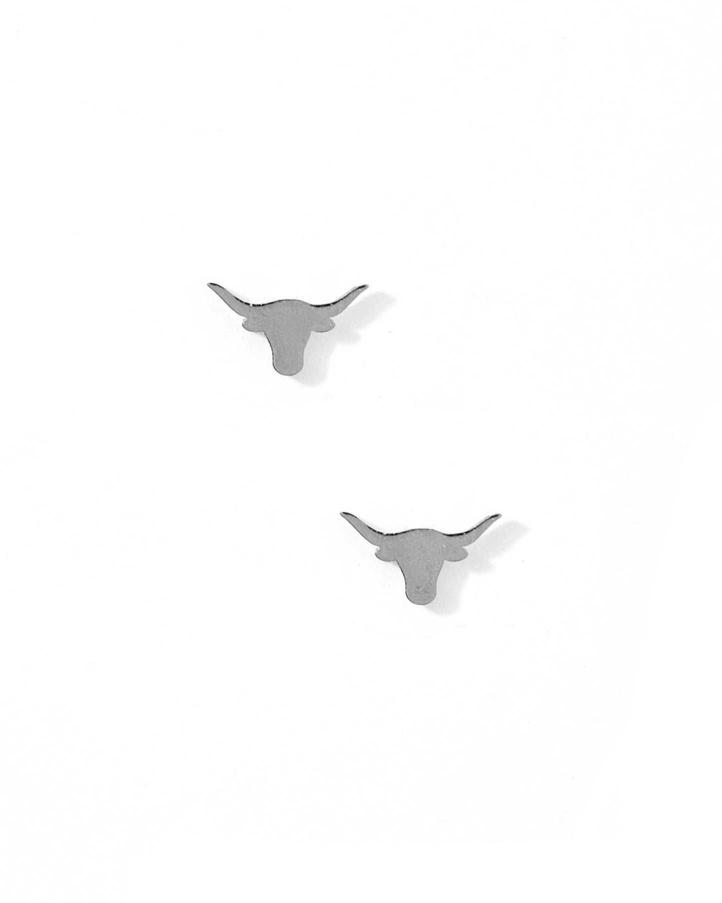Screwback Stud Earrings - Texas Steer Silver