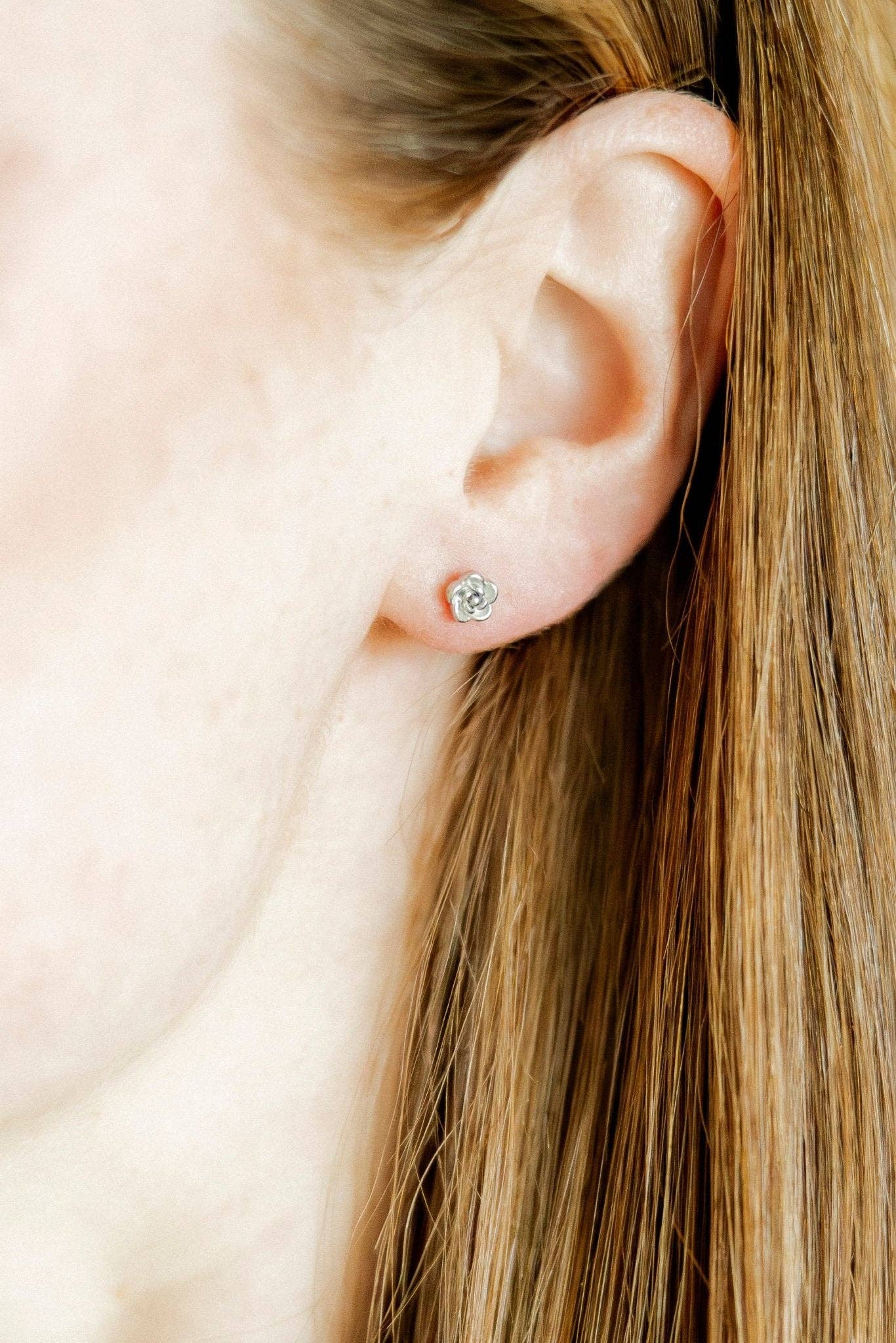 Screwback Stud Earrings - Rose Silver