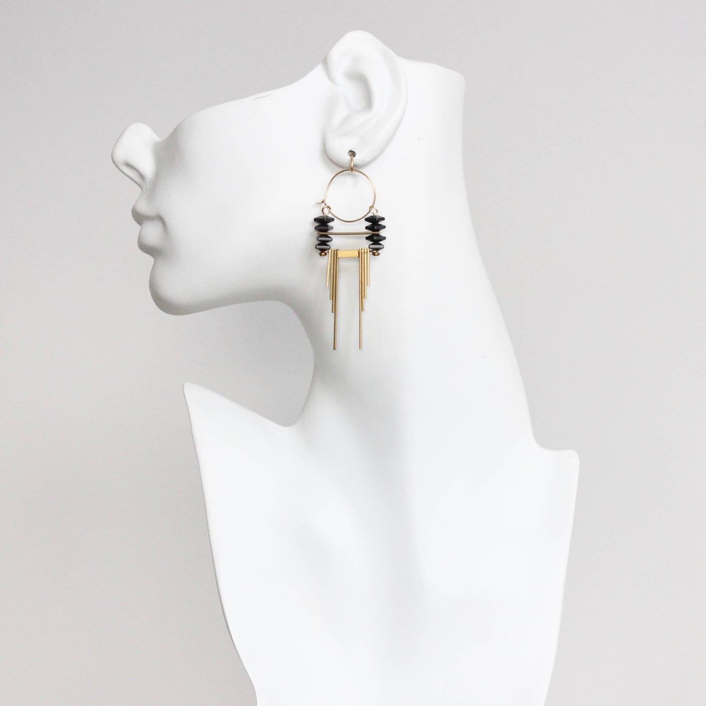 Earrings- ArtDeco hematite and brass hoops