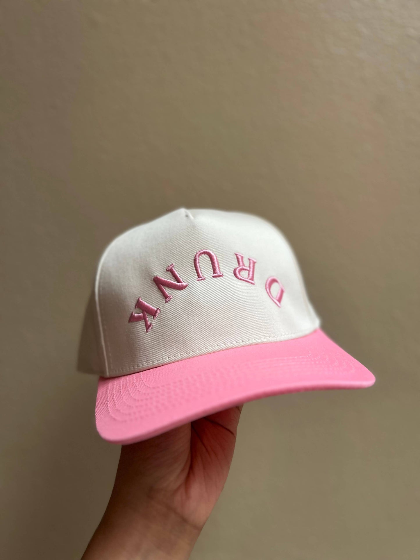DRUNK Upside Down Pink Structured Cap
