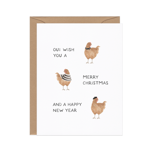 Three French Hens — Funny Chicken Christmas / New Years Card