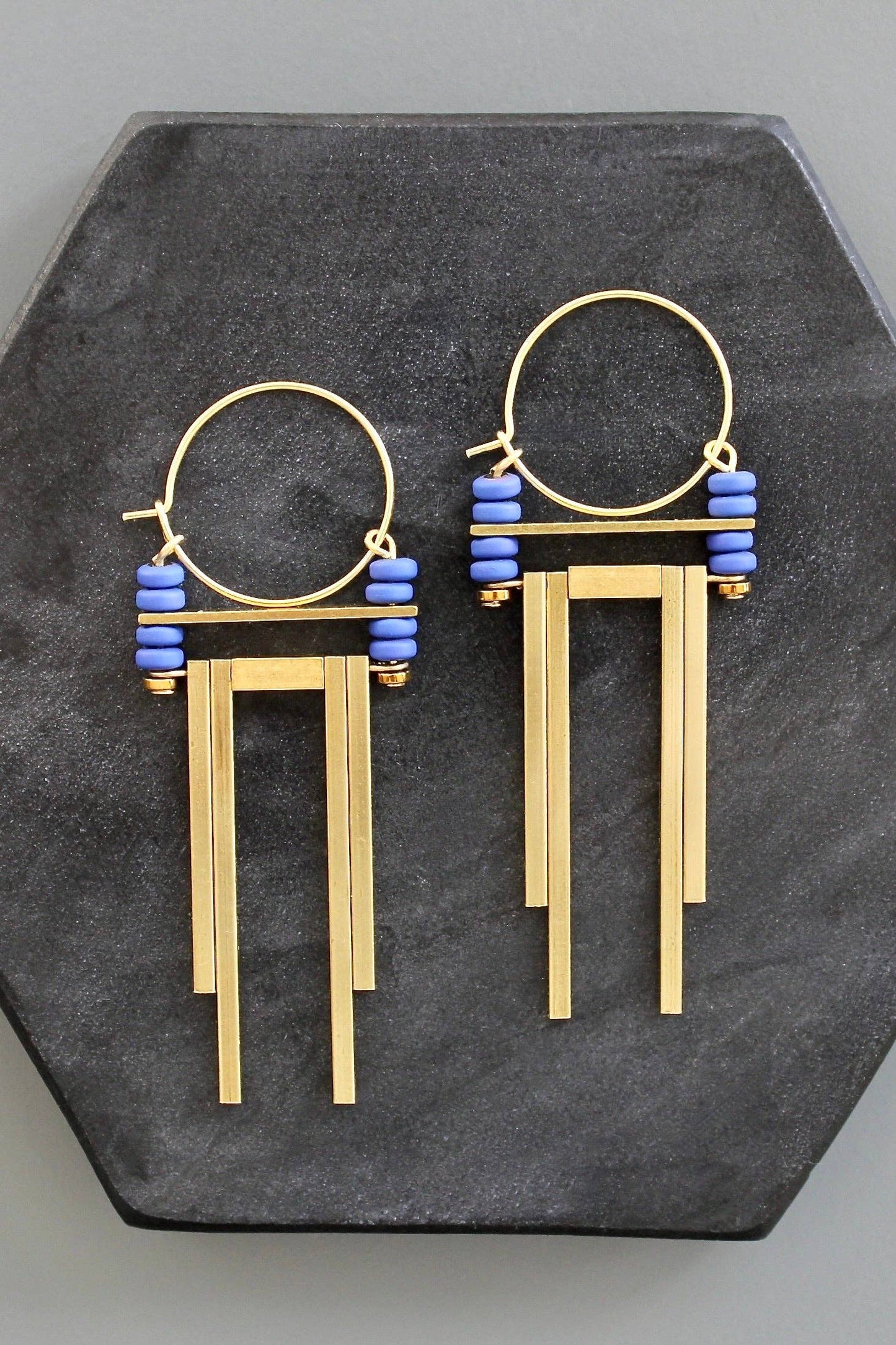 Earrings- Cobalt Artdeco hoop