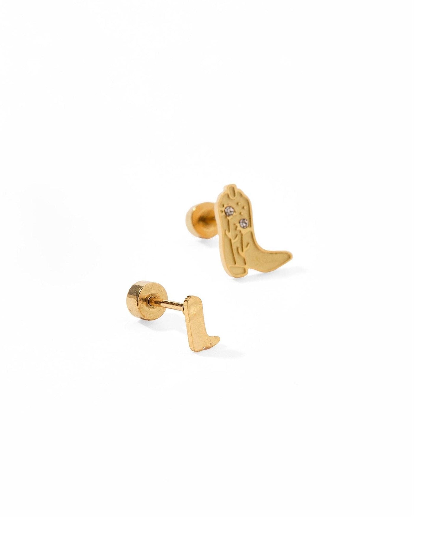 Screwback Stud Earrings - Daisy Cowgirl Boot Gold
