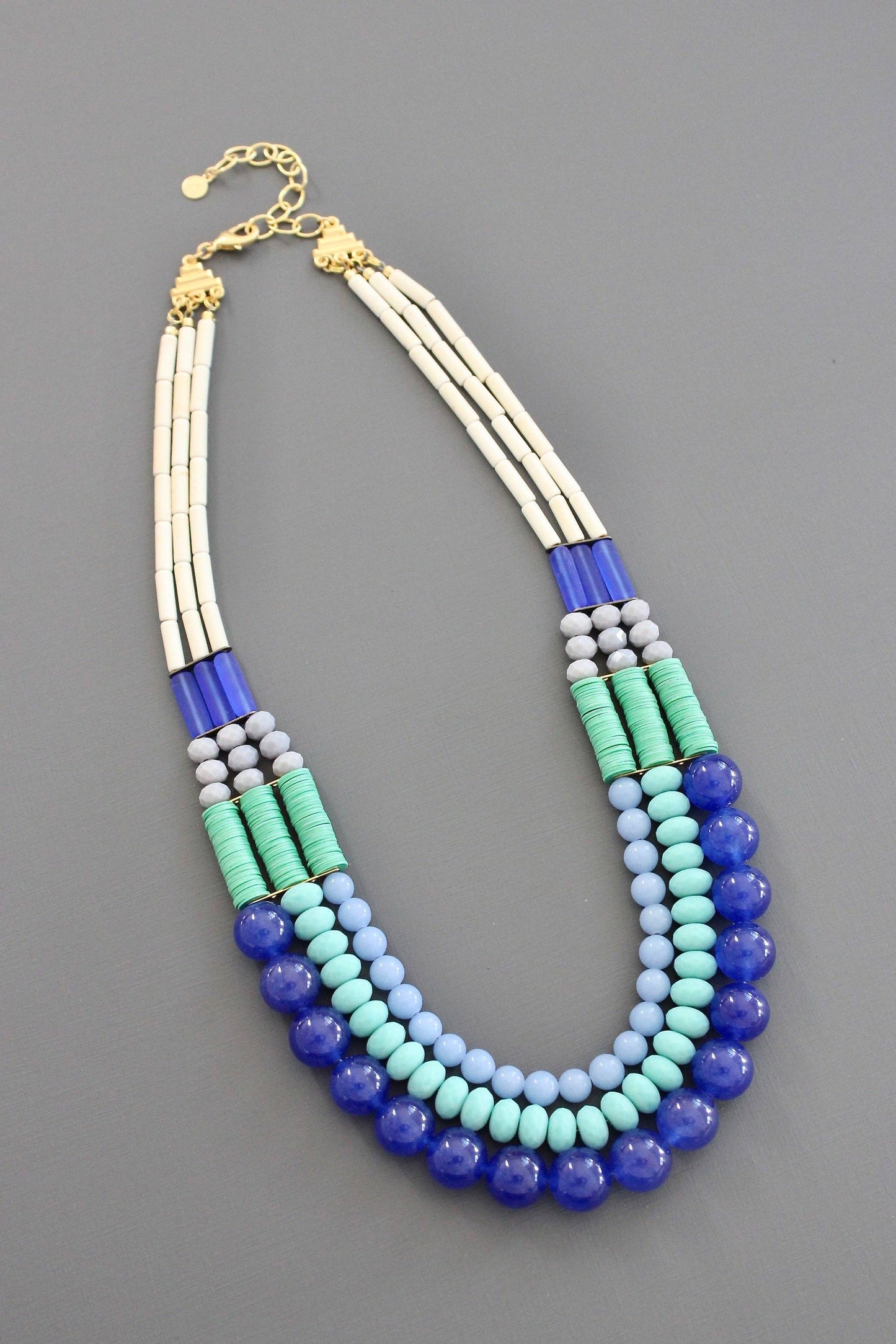 Necklace-  cobalt and turquoise triple strand necklace