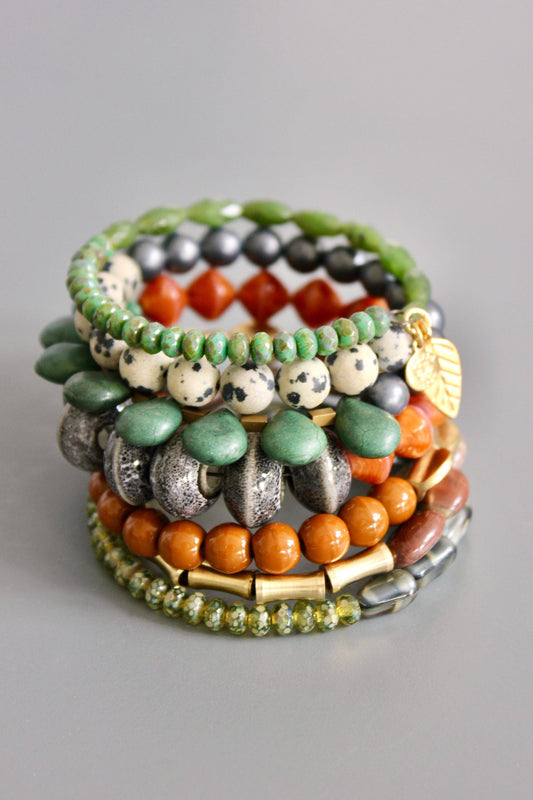 Bracelet- Green, caramel, jasper, and gray wrap