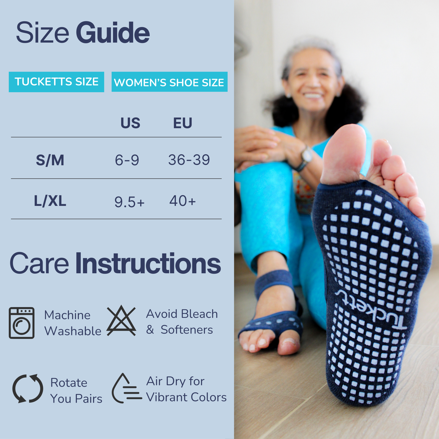 Tucketts Allegro Blue Oasis Pilates Socks - Non-Slip Grip, Open Toe, Barre & Yoga - Women's