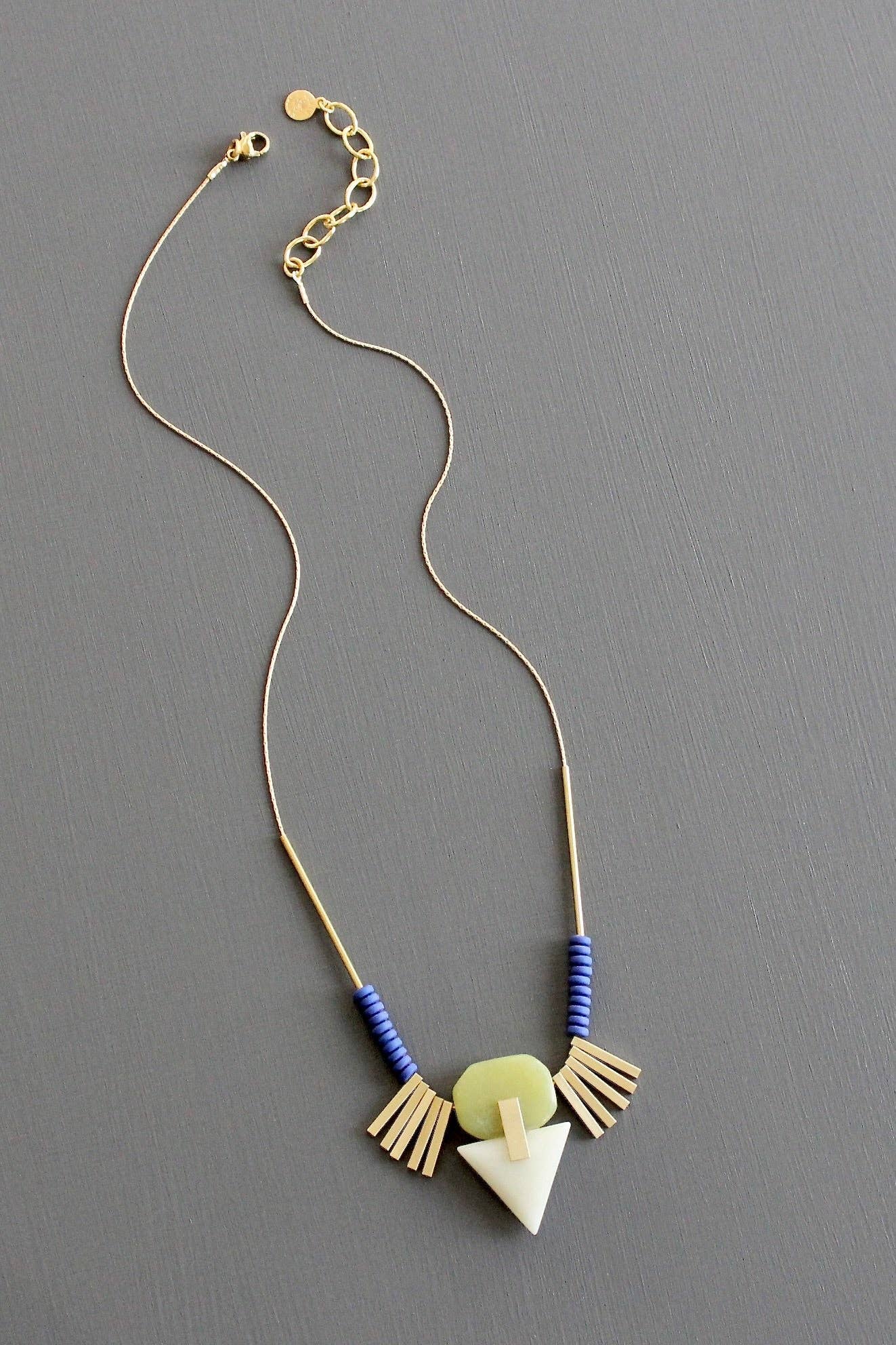 Necklace- Artdeco cobalt hematite pendant