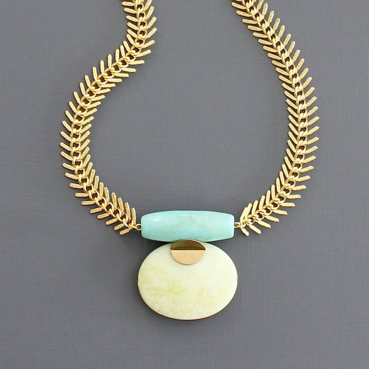 Necklace- turquoise and lemon herringbone