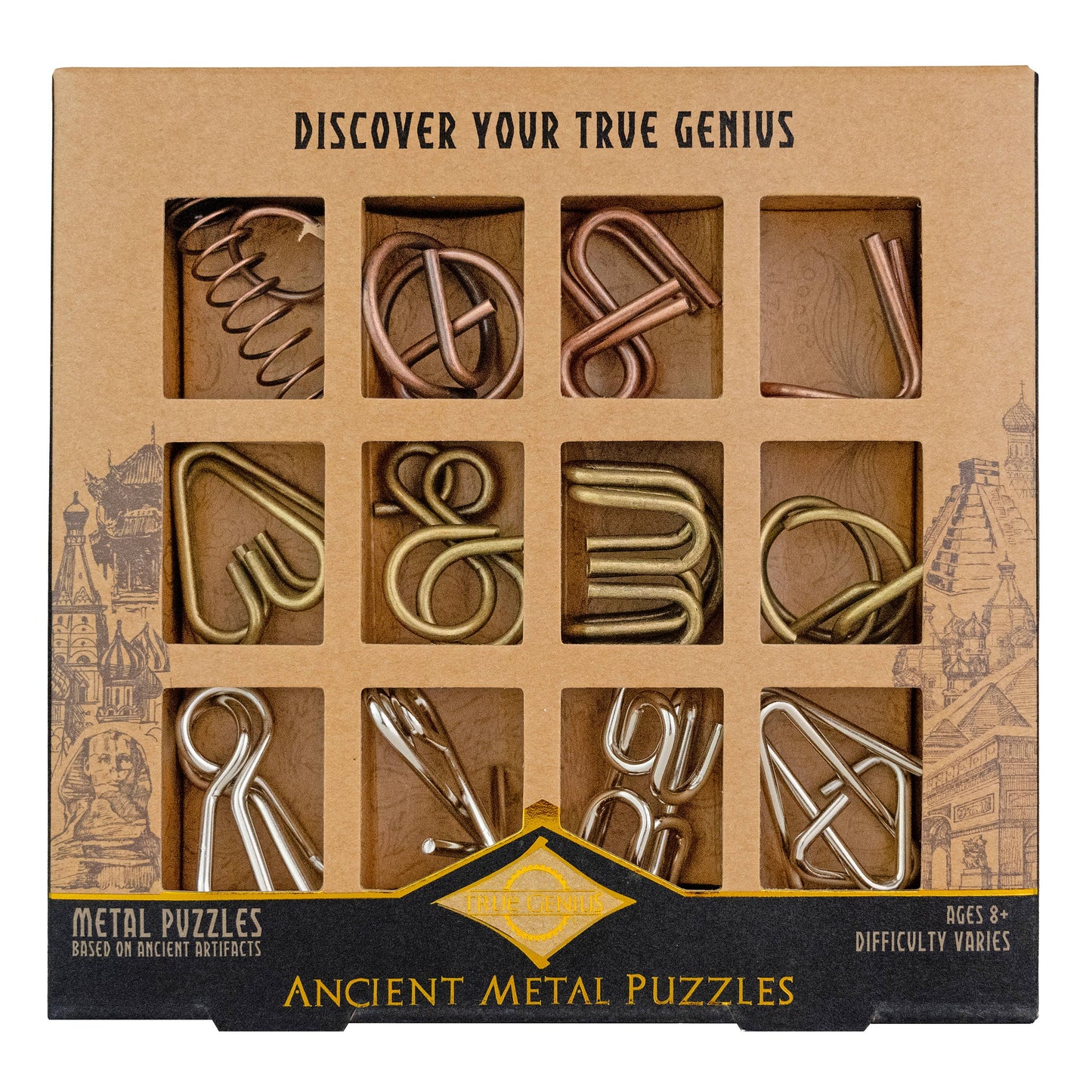 True Genius Ancient Metal 12-PC Puzzle Set