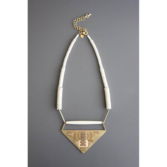 Necklace- Geometric white stone and brass triangle necklace