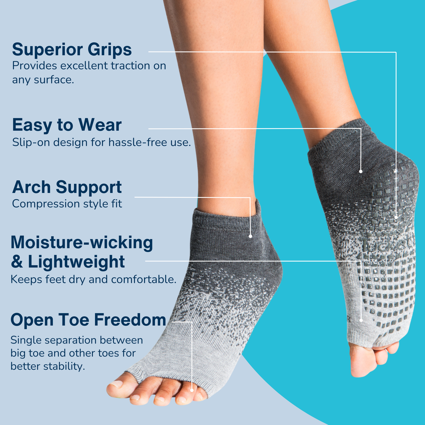 Tucketts Anklet Sunkissed Pilates Socks - Non-Slip Grip, Open Toe, Barre & Yoga - Women's