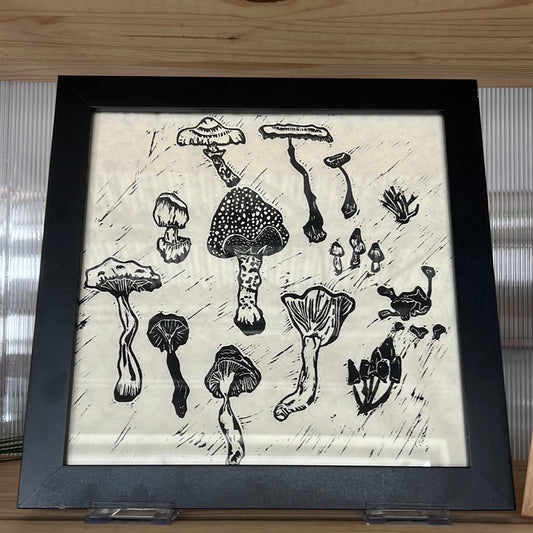 Framed Block Print- Mushrooms