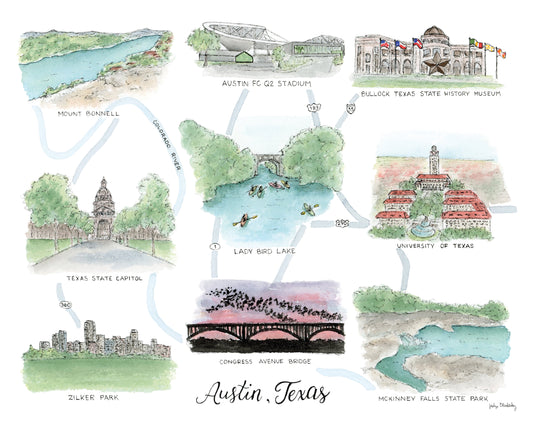 Austin Map Watercolor Print - 1